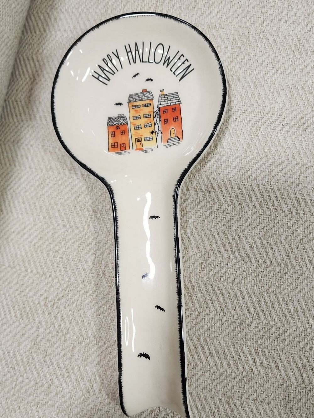 Rae Dunn Halloween Spoon Rest with Haunted House Design - Cream, Orange, Red
